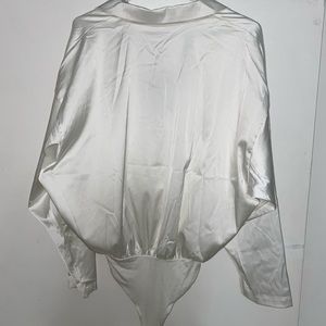 Fashion Nova Satin Collared Bodysuit - White